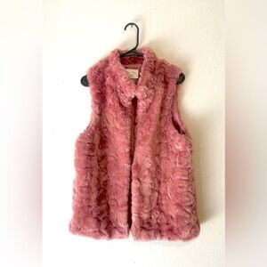 Love Tree Woman's Rose Pink Collared Faux Fur Open Vest Jacket Size Large